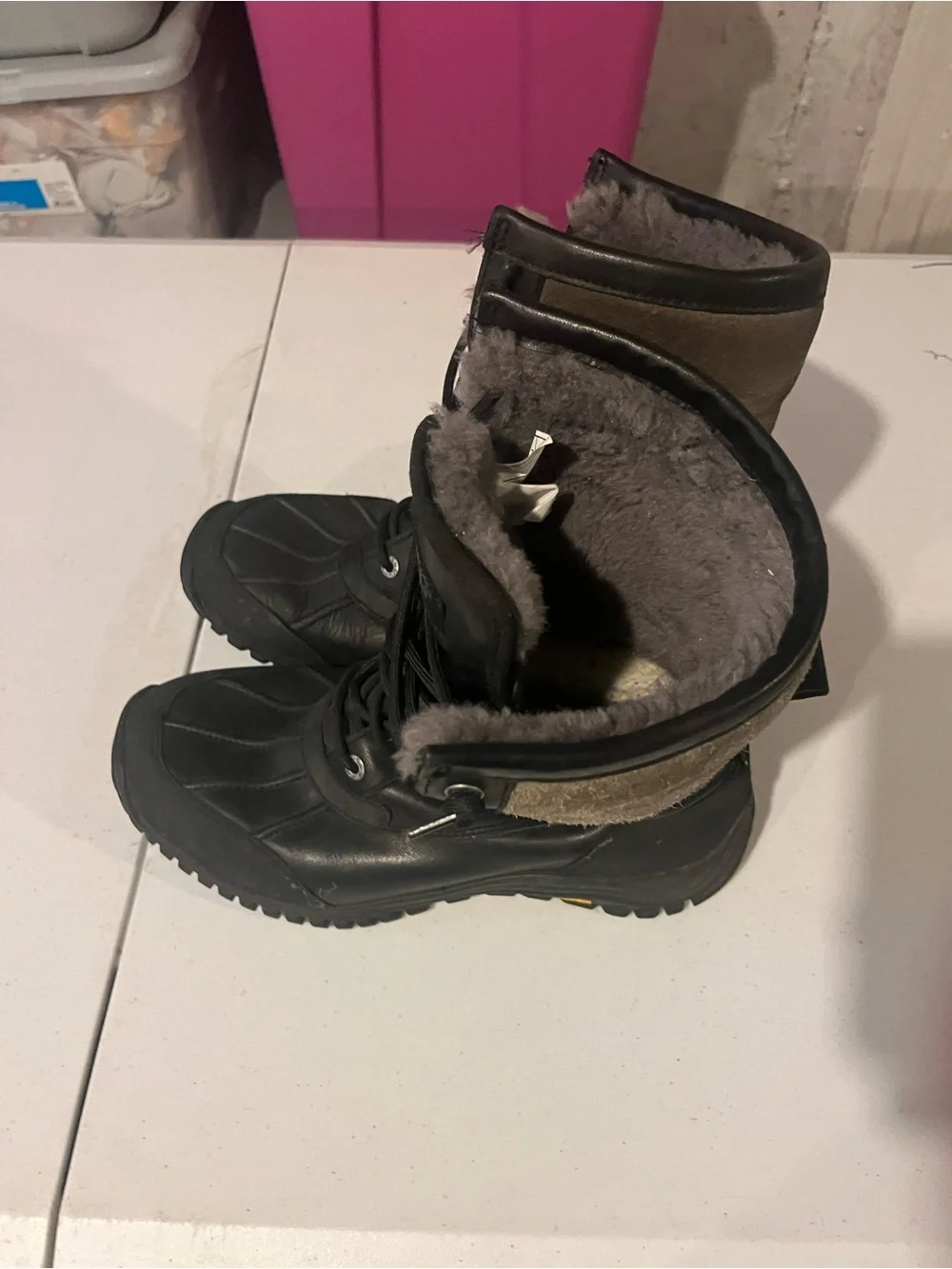 UGG Black Lace-Up Shearling Winter Boots
